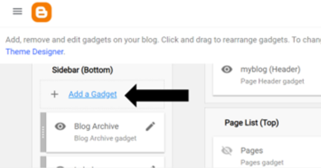 Start a Blog with Blogger- A blogger on the gadget menu panel of Blogger platform