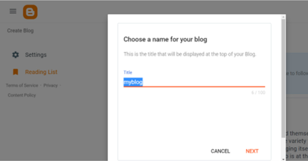 Start a Blog with Blogger- Writing a blog name on Blogger Platform