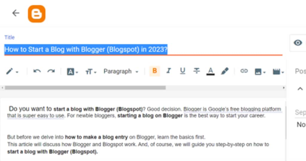 Start a Blog with Blogger- A blogger writes a content on Blogger